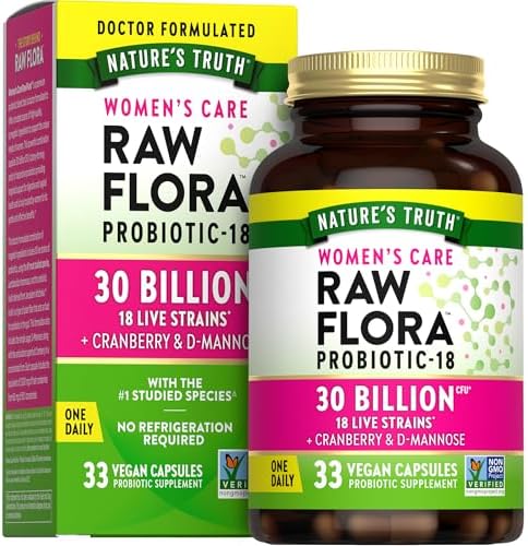 Probióticos Raw Flora para Mujeres | 30 Mil millones de UFC | 33 Cápsulas | con Arándano y D-Mannosa | Suplemento Vegano, No OGM y Sin Gluten - imagen 1