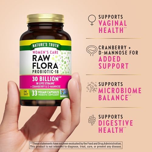 Probióticos Raw Flora para Mujeres | 30 Mil millones de UFC | 33 Cápsulas | con Arándano y D-Mannosa | Suplemento Vegano, No OGM y Sin Gluten - imagen 3