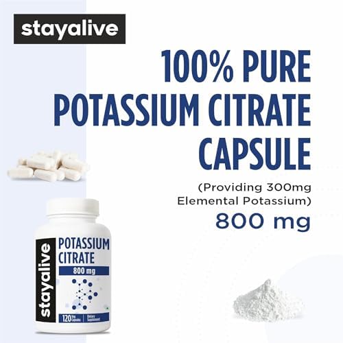 Suplemento de Citrato de Potasio STAY ALIVE, Alta Absorción 800mg, 120 Cápsulas, Suministro para 4 Meses, No GMO y Libre de Gluten para Hombres y - imagen 3