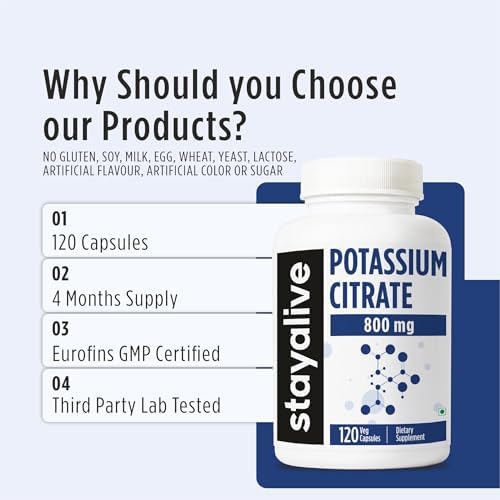 Suplemento de Citrato de Potasio STAY ALIVE, Alta Absorción 800mg, 120 Cápsulas, Suministro para 4 Meses, No GMO y Libre de Gluten para Hombres y - imagen 5