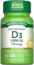 Nature's Truth Vitamina D3 1000 IU Softgels | Fórmula de Alta Potencia | 25 mcg | Suplemento No Transgénico y Libre de Gluten - imagen 1