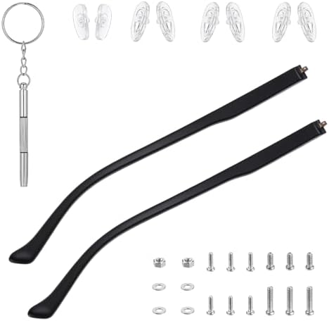 DOPENSPI Par de Reemplazo de Patas de Gafas, Kit de Reparación de Gafas Negras con Tornillos, Arandelas, Destornillador y Almohadillas Nasales 6mm - imagen 1