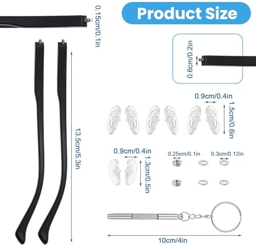 DOPENSPI Par de Reemplazo de Patas de Gafas, Kit de Reparación de Gafas Negras con Tornillos, Arandelas, Destornillador y Almohadillas Nasales 6mm - imagen 2