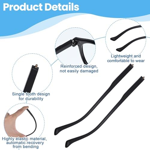DOPENSPI Par de Reemplazo de Patas de Gafas, Kit de Reparación de Gafas Negras con Tornillos, Arandelas, Destornillador y Almohadillas Nasales 6mm - imagen 3