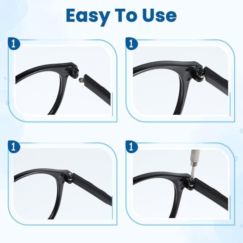 DOPENSPI Par de Reemplazo de Patas de Gafas, Kit de Reparación de Gafas Negras con Tornillos, Arandelas, Destornillador y Almohadillas Nasales 6mm - imagen 4