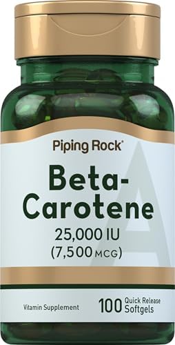 Piping Rock Beta Caroteno 25000 UI Softgels | 7500 mcg | 100 Cápsulas | Suplemento de Vitamina A | No GMO, Sin Gluten - imagen 1