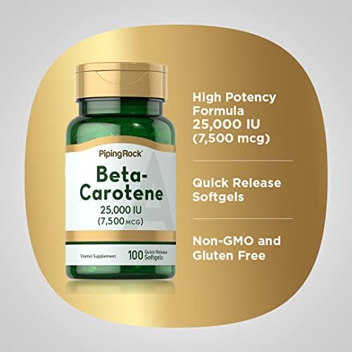Piping Rock Beta Caroteno 25000 UI Softgels | 7500 mcg | 100 Cápsulas | Suplemento de Vitamina A | No GMO, Sin Gluten - imagen 4