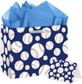 Bolsa de Regalo Grande YXYASR para Béisbol con Papel de Seda y Tarjeta - Envoltura de Regalo Temática Deportiva Azul Marino y Blanca (30x24x13 cm) - - imagen 1