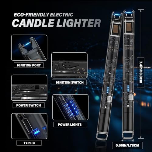 KTEBO® Encendedores Eléctricos de Candelas - Paquete de 2, 7.4 pulgadas, Recargables por USB, a Prueba de Viento, Diseño Transparente, Ideal para - imagen 2