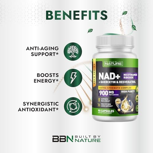 Suplemento de NAD Built by Nature – Suplemento de NAD+ con Nicotinamida Ribósido 500mg, Quercetina y Trans-Resveratrol – 90 Cápsulas - imagen 2
