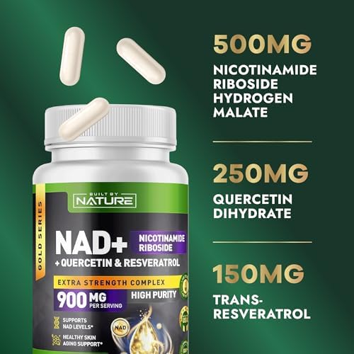 Suplemento de NAD Built by Nature – Suplemento de NAD+ con Nicotinamida Ribósido 500mg, Quercetina y Trans-Resveratrol – 90 Cápsulas - imagen 3
