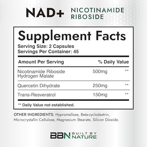 Suplemento de NAD Built by Nature – Suplemento de NAD+ con Nicotinamida Ribósido 500mg, Quercetina y Trans-Resveratrol – 90 Cápsulas - imagen 4