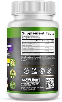 Suplemento de NAD Built by Nature – Suplemento de NAD+ con Nicotinamida Ribósido 500mg, Quercetina y Trans-Resveratrol – 90 Cápsulas - imagen 5