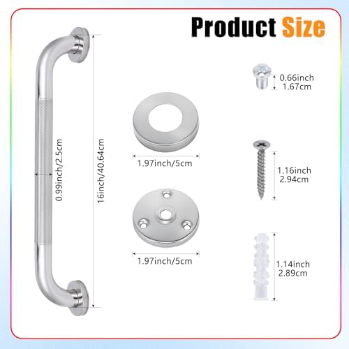 Paquete de 2 barras de agarre de acero inoxidable de 16 pulgadas para pared, ideales para ducha y baño, brindan soporte y seguridad para personas - imagen 2