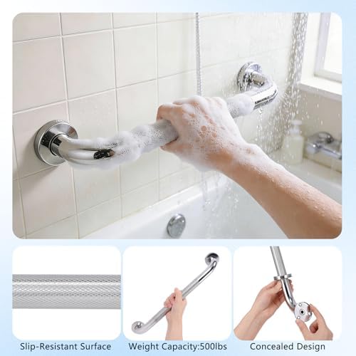 Paquete de 2 barras de agarre de acero inoxidable de 16 pulgadas para pared, ideales para ducha y baño, brindan soporte y seguridad para personas - imagen 3