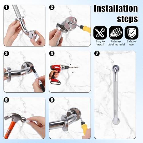 Paquete de 2 barras de agarre de acero inoxidable de 16 pulgadas para pared, ideales para ducha y baño, brindan soporte y seguridad para personas - imagen 4