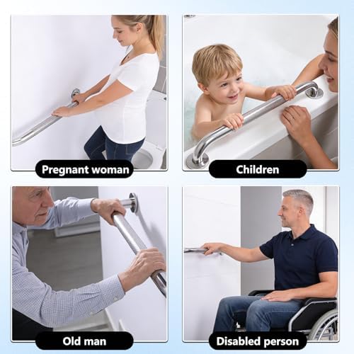 Paquete de 2 barras de agarre de acero inoxidable de 16 pulgadas para pared, ideales para ducha y baño, brindan soporte y seguridad para personas - imagen 7