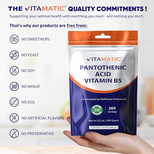 Vitamatic Ácido Pantoténico en Polvo Puro 500 mg por Porción - 100 Gramos - También Conocido como Vitamina B5 - 200 Porciones - imagen 6