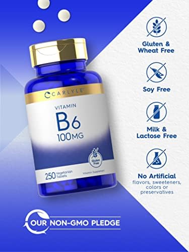 Carlyle Vitamina B6 100mg | 250 Tabletas | Suplemento de Piridoxina Hidrocloruro | Vegetariano, Sin OGM, Sin Gluten - imagen 4