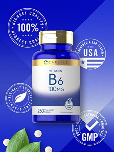 Carlyle Vitamina B6 100mg | 250 Tabletas | Suplemento de Piridoxina Hidrocloruro | Vegetariano, Sin OGM, Sin Gluten - imagen 5