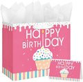Bolsa de Regalo Laidans de 13 para Cumpleaños con Papel de Seda y Tarjeta para Niñas, Mujeres y Niños (Diseño de Cupcake) - imagen 1