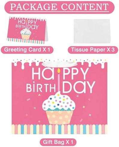 Bolsa de Regalo Laidans de 13 para Cumpleaños con Papel de Seda y Tarjeta para Niñas, Mujeres y Niños (Diseño de Cupcake) - imagen 3