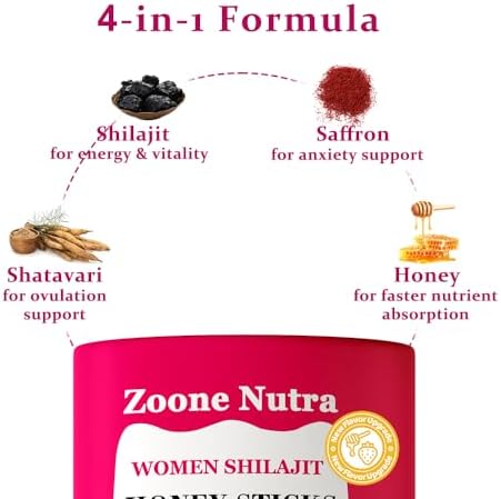 Palitos de Miel Shilajit para Mujeres Sabor Fresa | Shilajit con Shatavari y Azafrán | Energía Natural, Balance Hormonal, Enfoque y Vitalidad | - imagen 2