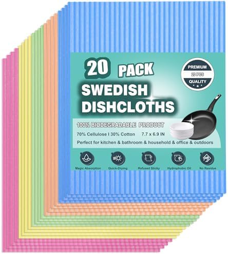 METUUTER 20 Paquetes de Paños de Cocina Suecos, Paños Reutilizables y Compostables de Celulosa para Uso Doméstico - imagen 1