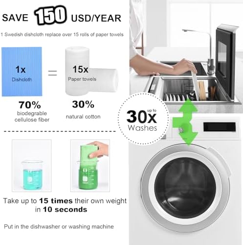 METUUTER 20 Paquetes de Paños de Cocina Suecos, Paños Reutilizables y Compostables de Celulosa para Uso Doméstico - imagen 6