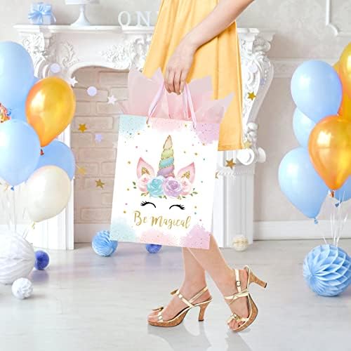 Bolsa de Regalo Grande de Unicornios de 13 para Cumpleaños y Baby Shower, con Tarjeta y Papel de Seda, Diseño Acuarela para Niña - imagen 6