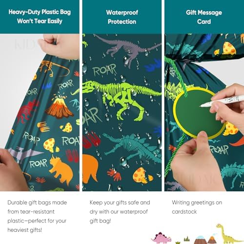 Bolsa de Regalo Jumbo KIDAJOY de Dinosaurio Extra Grande 36x56 Pulgadas para Cumpleaños de Niños, Fiesta Verde T-Rex, Decoraciones y Recuerdos - imagen 4