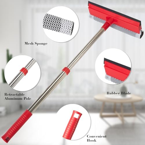 Limpiaparabrisas Profesional 2 en 1, Esponja y Banda de Goma Suave con Mango Retráctil de Acero Inoxidable (15.3-23.6) para Limpieza de Ventanas, - imagen 2
