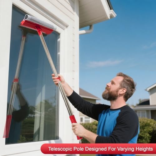Limpiaparabrisas Profesional 2 en 1, Esponja y Banda de Goma Suave con Mango Retráctil de Acero Inoxidable (15.3-23.6) para Limpieza de Ventanas, - imagen 5