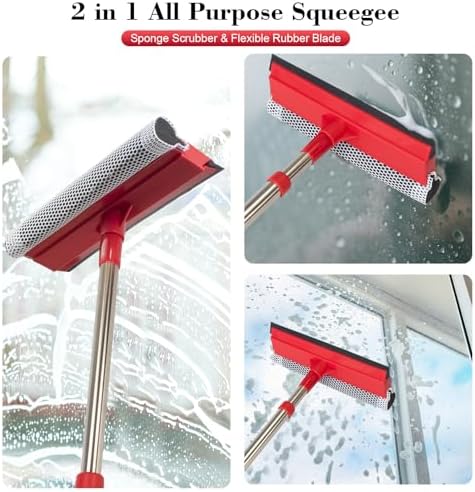 Limpiaparabrisas Profesional 2 en 1, Esponja y Banda de Goma Suave con Mango Retráctil de Acero Inoxidable (15.3-23.6) para Limpieza de Ventanas, - imagen 6