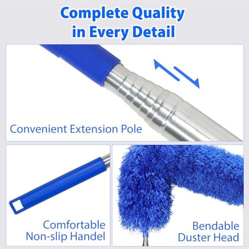 Duster con Extensión de 80 para Limpiar, Cabezal de Microfibra Flexible, Duster Lavable para Telarañas, Techos Altos, Ventiladores, Muebles y Autos - imagen 5