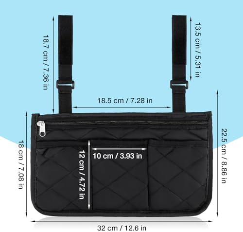 Bolsa Lateral para Silla de Ruedas Noverlife, 2 Paquetes, Negra, con Soporte para Taza, Impermeable, Organizador para Ancianos - imagen 2