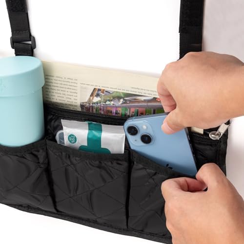 Bolsa Lateral para Silla de Ruedas Noverlife, 2 Paquetes, Negra, con Soporte para Taza, Impermeable, Organizador para Ancianos - imagen 6