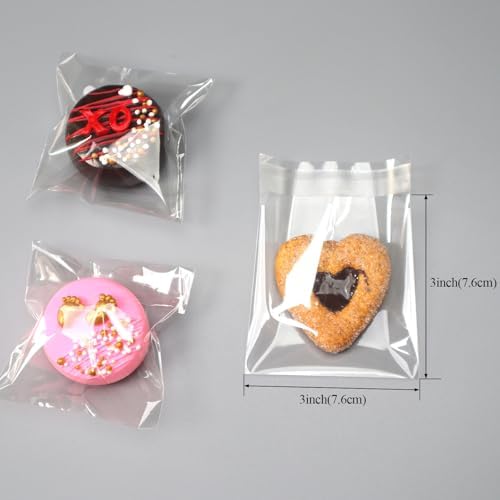 Bolsas de Celofán TEMLQPACK 200 Pcs 3x3 Pulgadas para Galletas, Chocolates, Macarons y Regalos de Fiesta, Boda, Cumpleaños y Navidad - imagen 4
