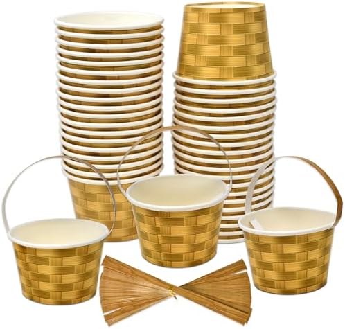 Copa Desechable de Papel con Asa 10 Oz. - 50 Piezas de Regalo Boutique para Pascua, Diseño Trenzado, Ideal para Postres y Decoraciones de Fiesta - imagen 1