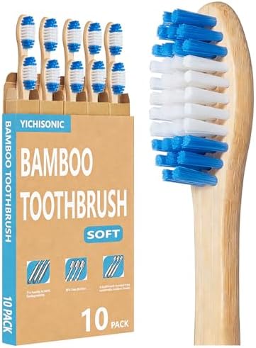 Cepillos de Dientes de Bambú YICHISONIC, 2 en 1 con Cerda Suave y Media, Biodegradables y Sin BPA, Paquete de 10 para Adultos, Ideal para Casa y - imagen 1