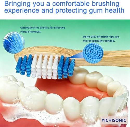 Cepillos de Dientes de Bambú YICHISONIC, 2 en 1 con Cerda Suave y Media, Biodegradables y Sin BPA, Paquete de 10 para Adultos, Ideal para Casa y - imagen 4
