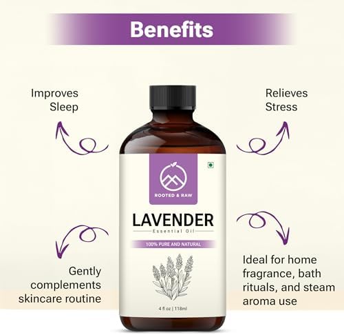 Aceite Esencial de Lavanda – Aceite de Lavanda para Difusor, Aromaterapia, Sueño, Piel y Cabello – Grande 4 fl oz con Gotero de Vidrio – ROOTED & RAW - imagen 3