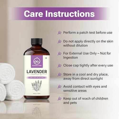 Aceite Esencial de Lavanda – Aceite de Lavanda para Difusor, Aromaterapia, Sueño, Piel y Cabello – Grande 4 fl oz con Gotero de Vidrio – ROOTED & RAW - imagen 6