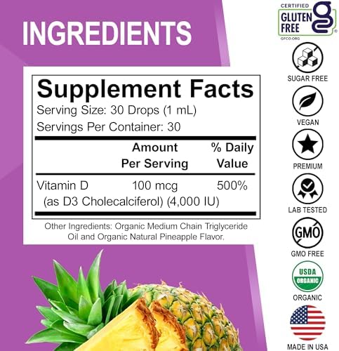 Gotas Líquidas de Vitamina D3 Orgánica - Suplemento Vegano de 4000 IU para Adultos y Niños, Salud Inmunológica y Ósea, 30 Porciones - imagen 6