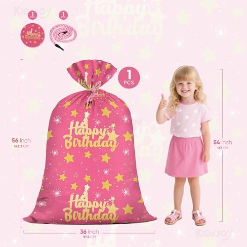 KIDAJOY Bolsa de Regalo Jumbo Rosa Extra Grande 36x56 Pulgadas para Cumpleaños de Niñas con Estrellas Doradas, Fiesta y Decoraciones - imagen 2