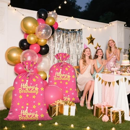 KIDAJOY Bolsa de Regalo Jumbo Rosa Extra Grande 36x56 Pulgadas para Cumpleaños de Niñas con Estrellas Doradas, Fiesta y Decoraciones - imagen 4