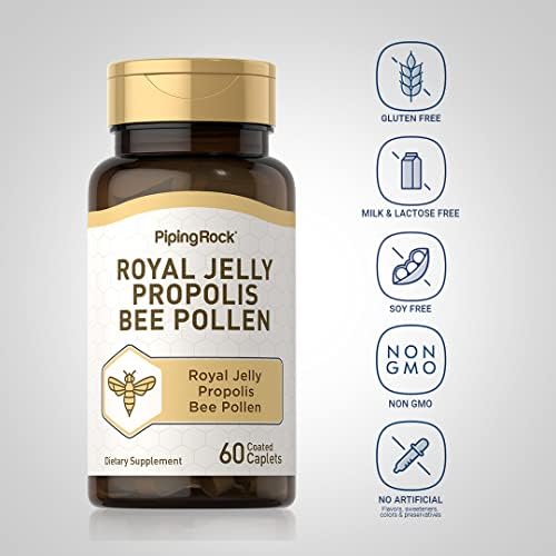 Piping Rock Jalea Real, Propóleo y Polen de Abeja | 60 Tabletas | Suplemento Vegetariano, Sin OGM, Libre de Gluten - imagen 3