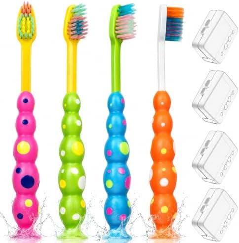 Cepillo de Dientes B Rush® para Niños y Niñas - Paquete de 4 - Cerdas Suaves y Base con Ventosa para Almacenamiento Divertido - Tamaño Infantil para - imagen 2