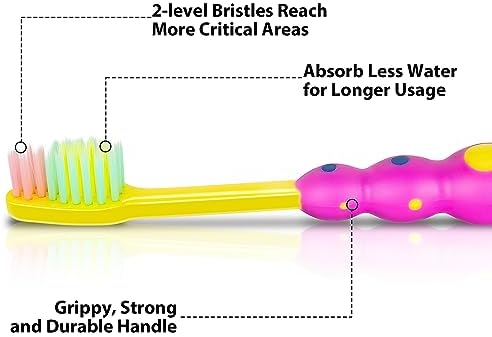 Cepillo de Dientes B Rush® para Niños y Niñas - Paquete de 4 - Cerdas Suaves y Base con Ventosa para Almacenamiento Divertido - Tamaño Infantil para - imagen 3