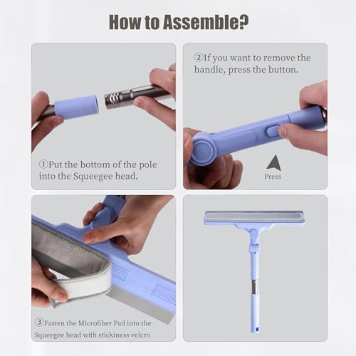 Limpiador de Ducha con Cuchilla de 12 y Mango de 15, Squeegee para Puertas de Vidrio, Azulejos, Autos y Parabrisas - Herramienta de Limpieza para el - imagen 4